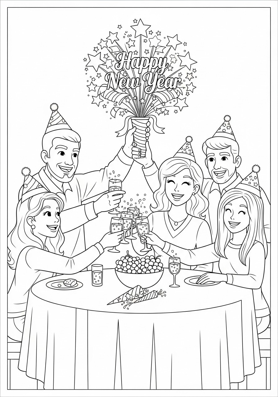 happy new year Coloring page happy new year