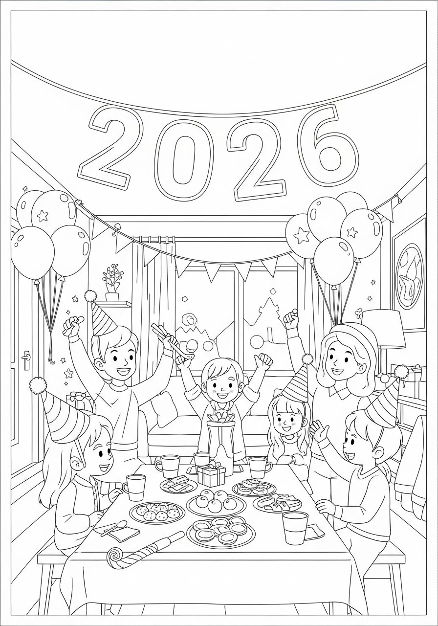 happy new year 2026 Coloring page happy new year 2026