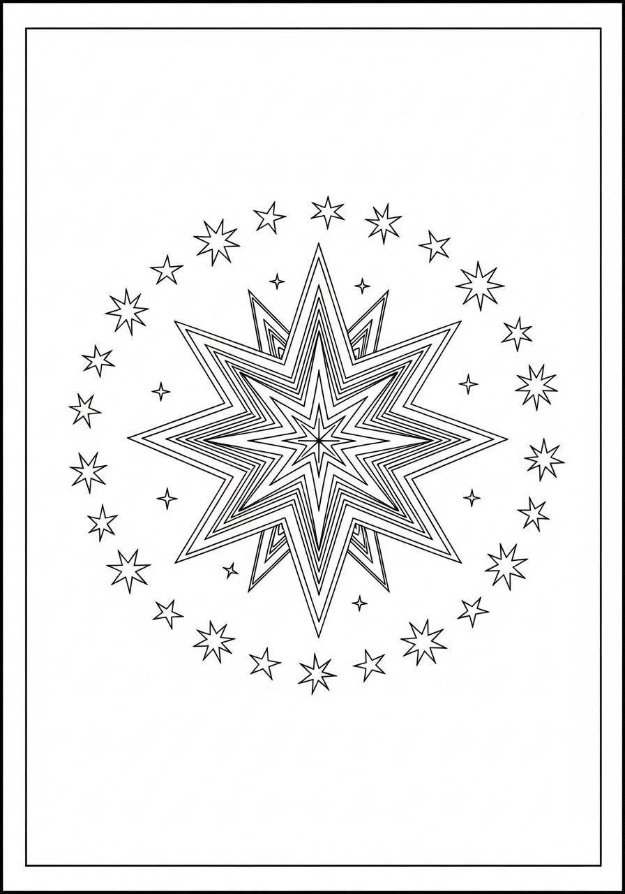 Coloring page christmas star with small stars