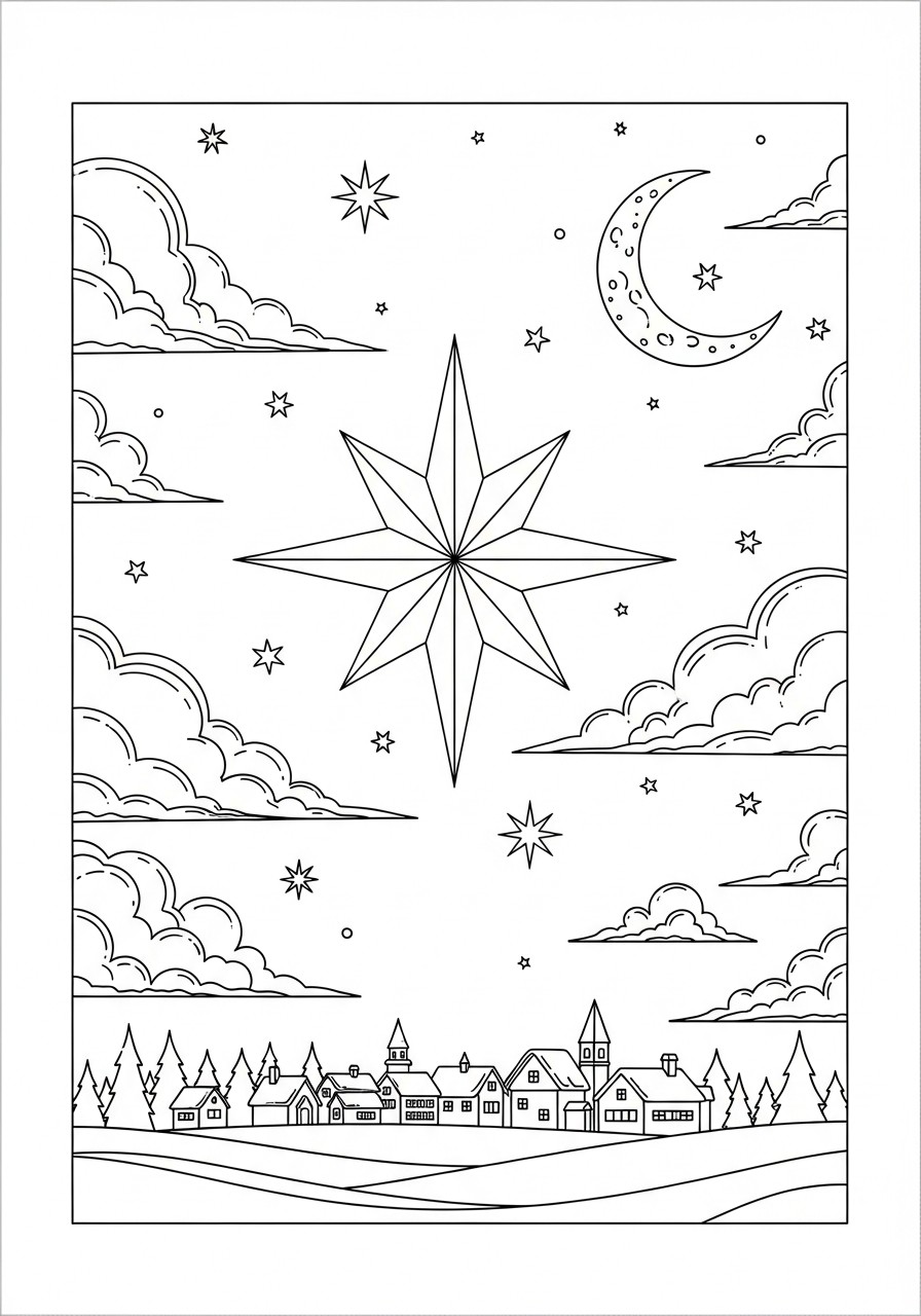 christmas landscape with stars Coloring page christmas landscape with stars