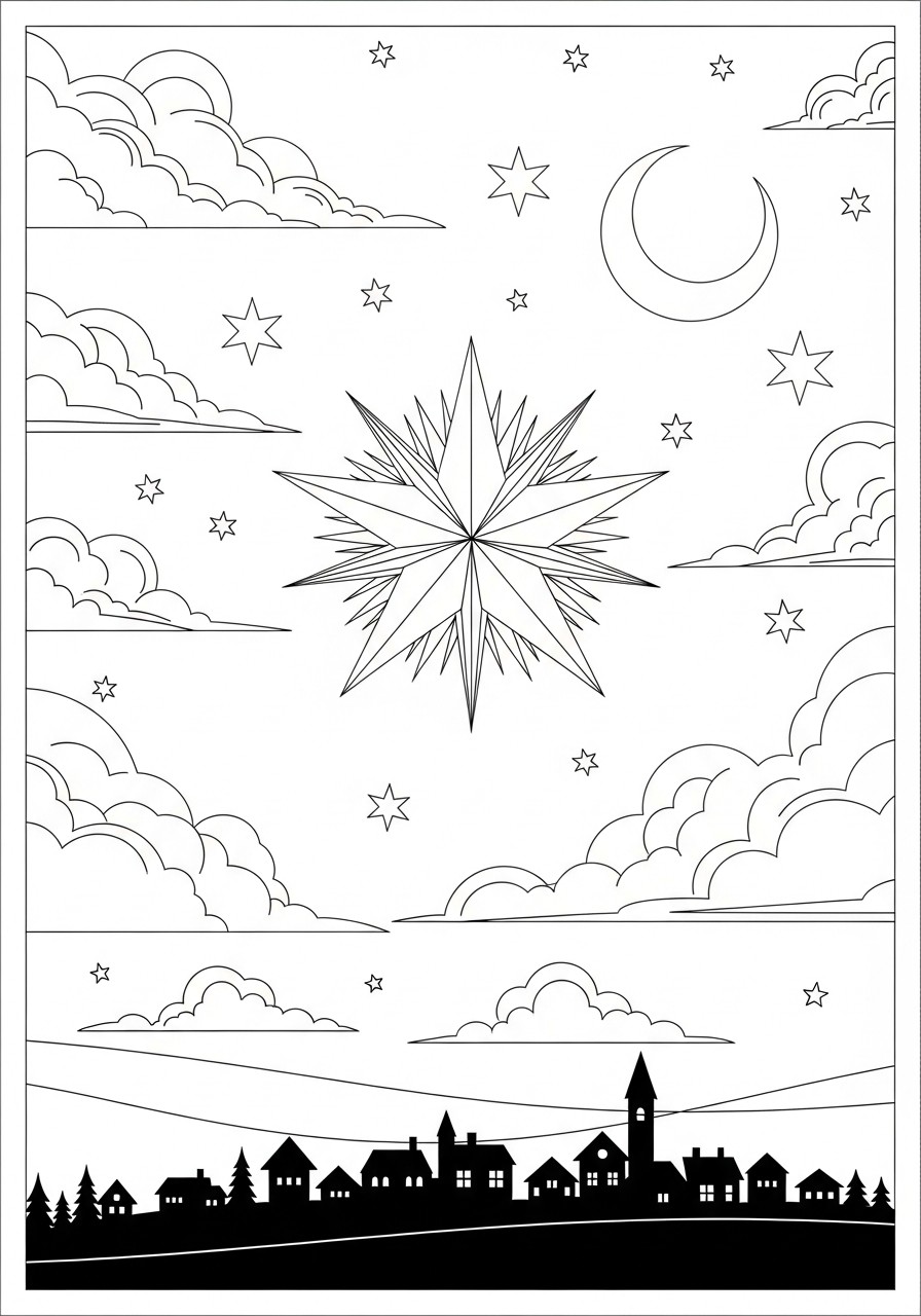 night scene with christmas Coloring page night scene with christmas
