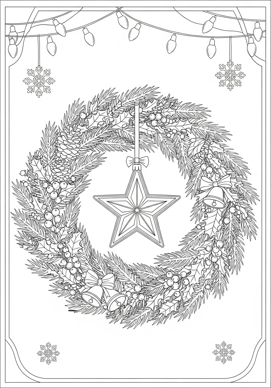 christmas wreath with star Coloring page christmas wreath with star