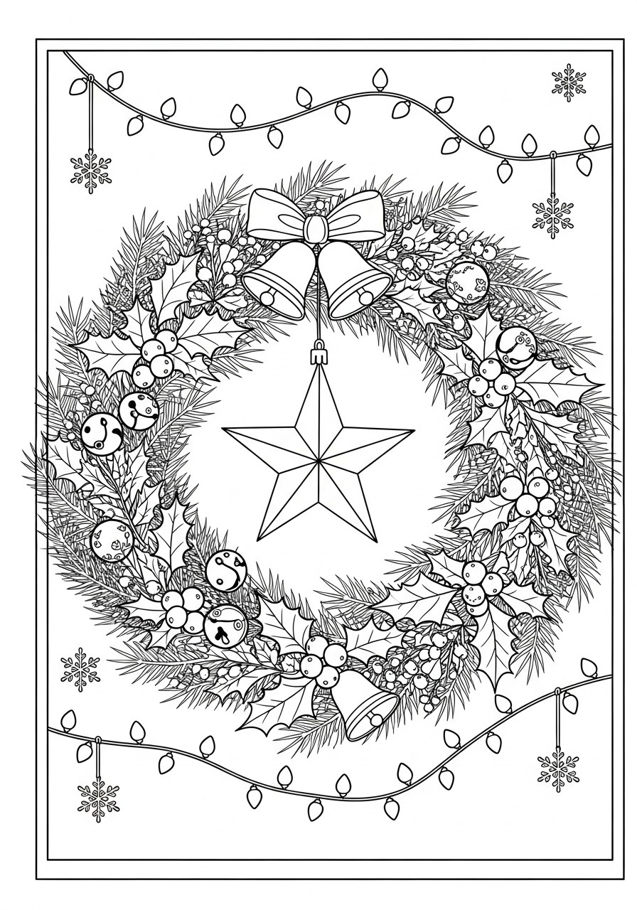 christmas wreath with star Coloring page christmas wreath with star