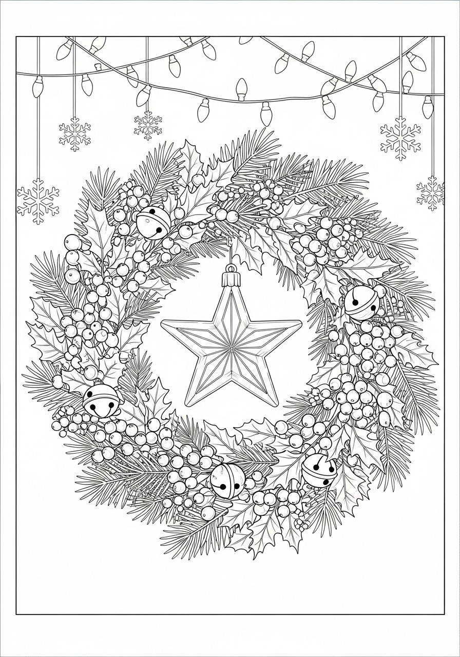 christmas wreath with bells Coloring page christmas wreath with bells