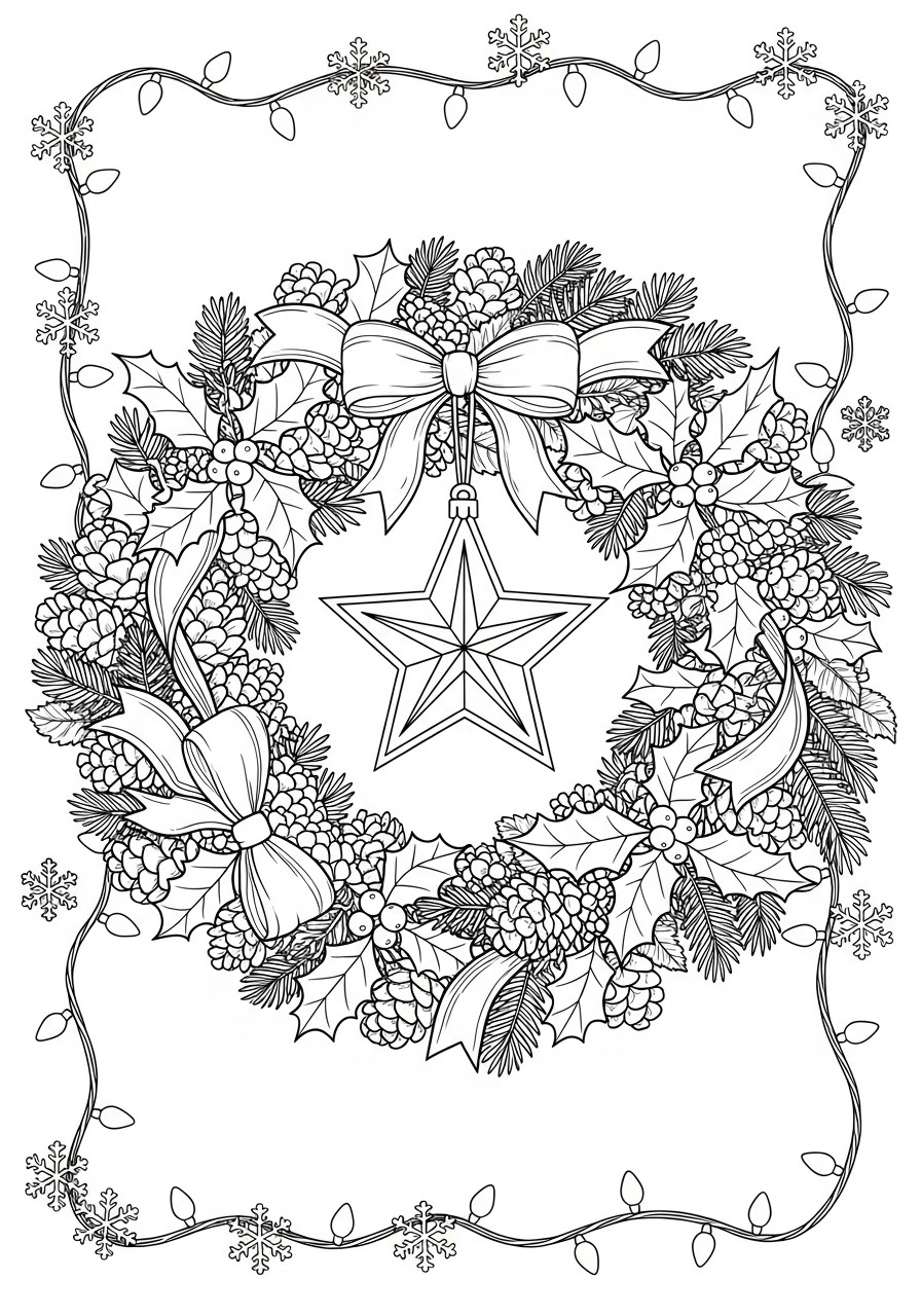 christmas wreath with lights Coloring page christmas wreath with lights