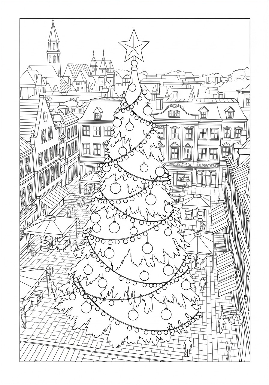 christmas tree on the square Coloring page christmas tree on the square