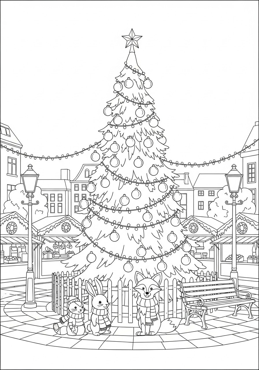 christmas tree at the christmas market Coloring page christmas tree at the christmas market