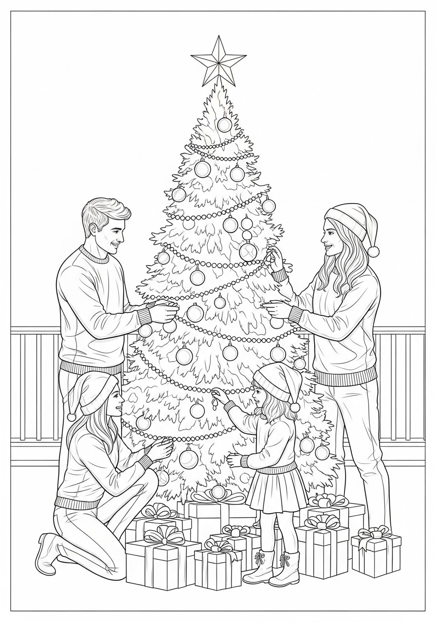 decorating a christmas tree Coloring page decorating a christmas tree