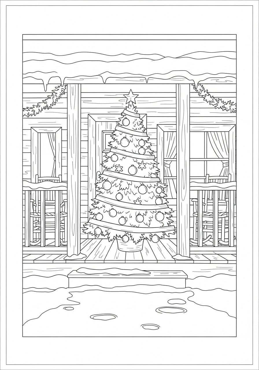 christmas tree on the terrace Coloring page christmas tree on the terrace