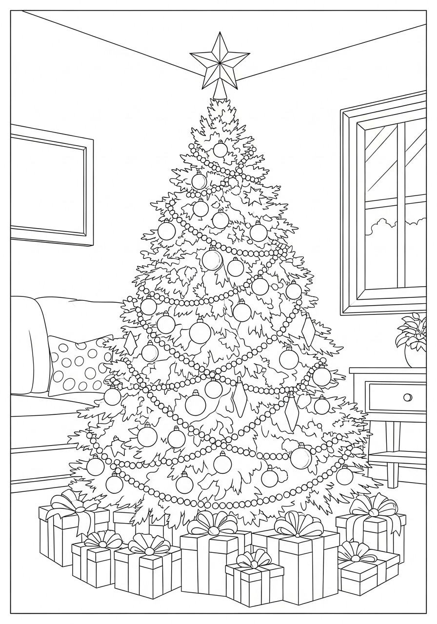 christmas tree in the living room Coloring page christmas tree in the living room