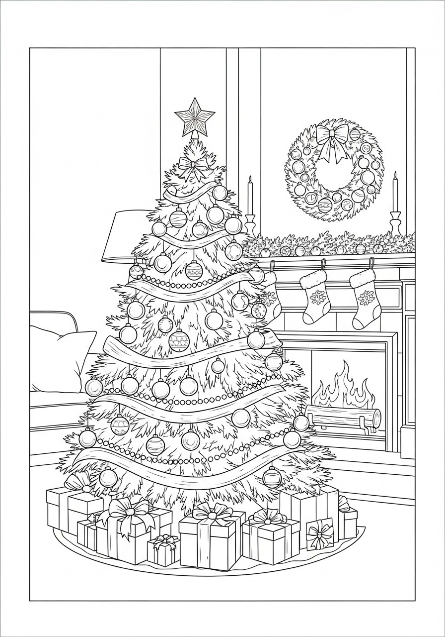 christmas tree with christmas socks Coloring page christmas tree with christmas socks
