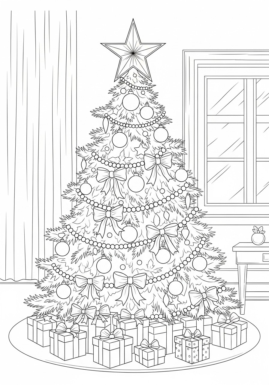 christmas tree with star Coloring page christmas tree with star