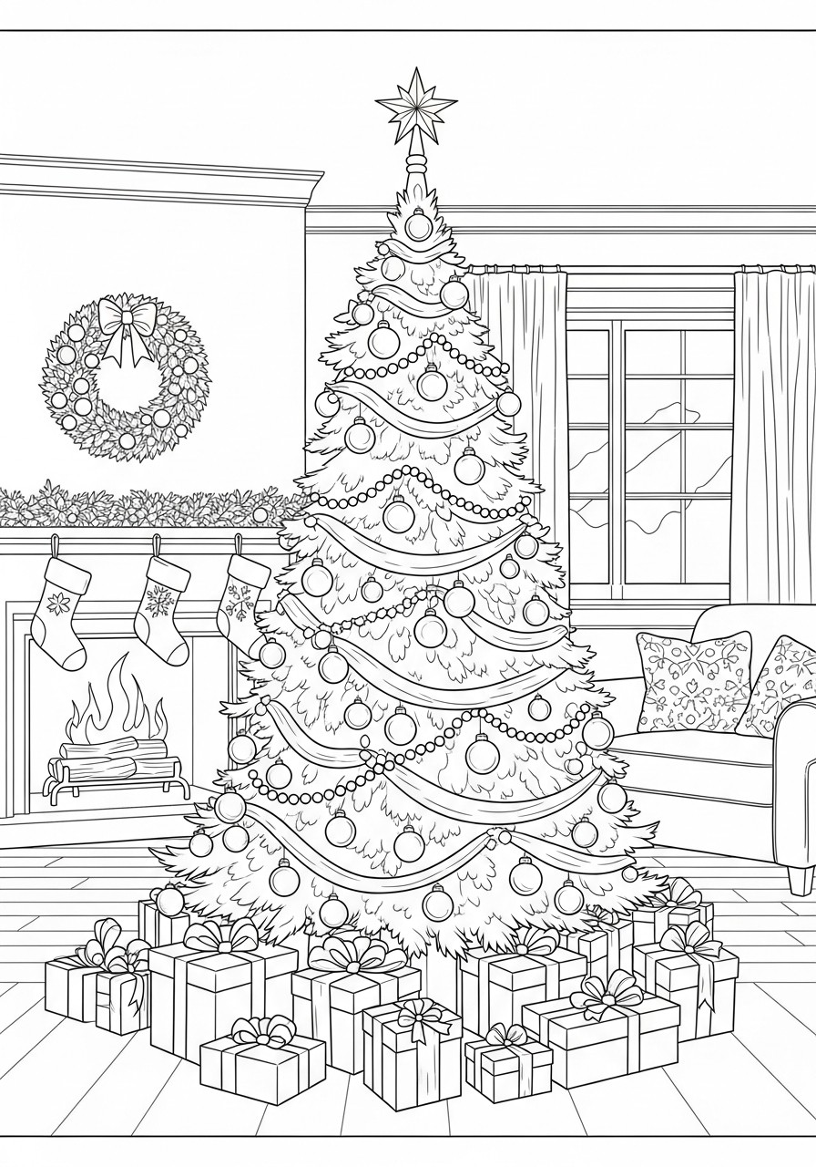 christmas tree with presents Coloring page christmas tree with presents