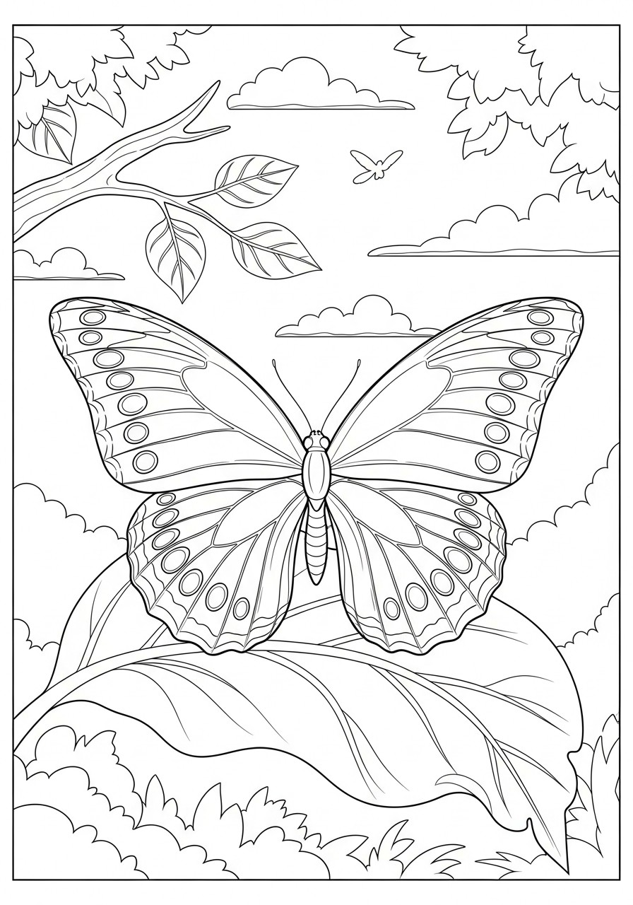 butterfly on a leaf Coloring page butterfly on a leaf