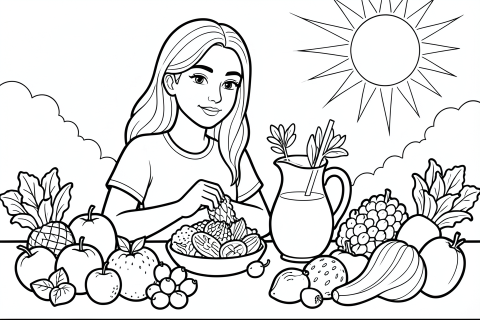 fruit and vegetables on a summer day Coloring page fruit and vegetables on a summer day