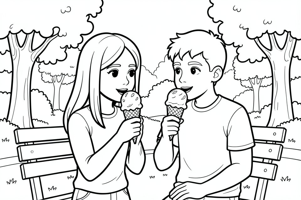 eating ice cream in the park Coloring page eating ice cream in the park