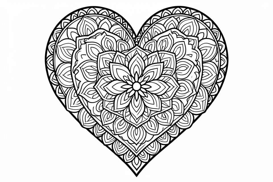 Coloring page heart mandala