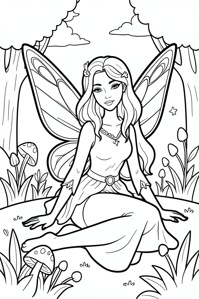 Coloring page fairy in the forest
