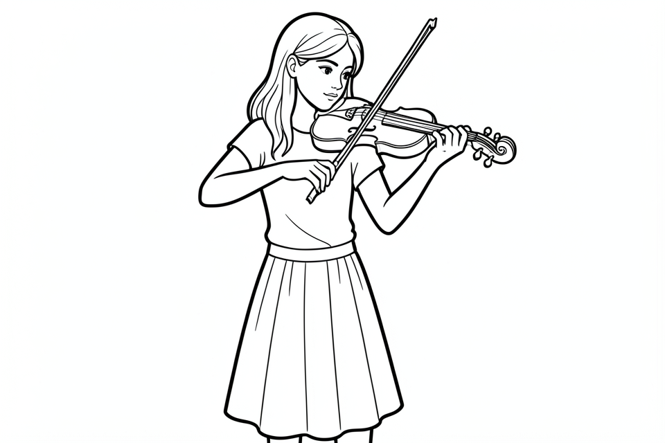 Coloring page girl plays violin