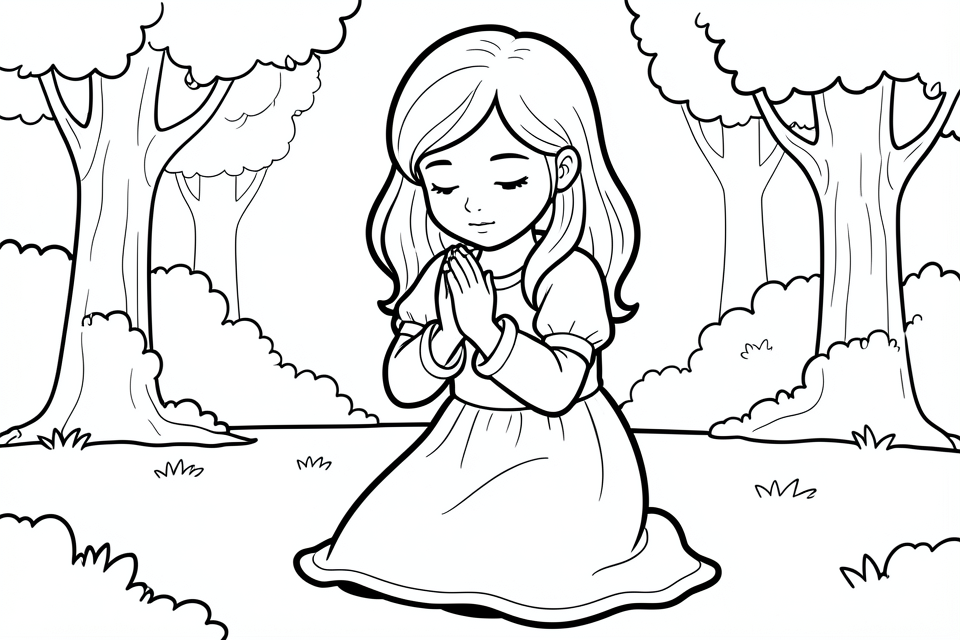girl praying in nature Coloring page girl praying in nature
