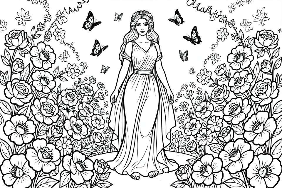 Coloring page woman in the garden