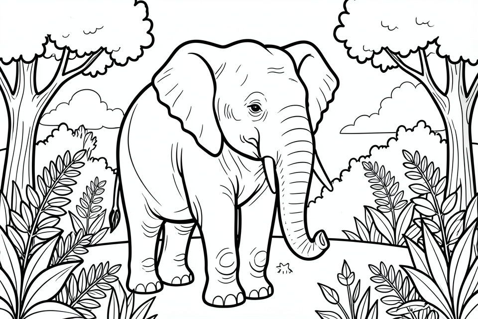 elephant in the forest Coloring page elephant in the forest