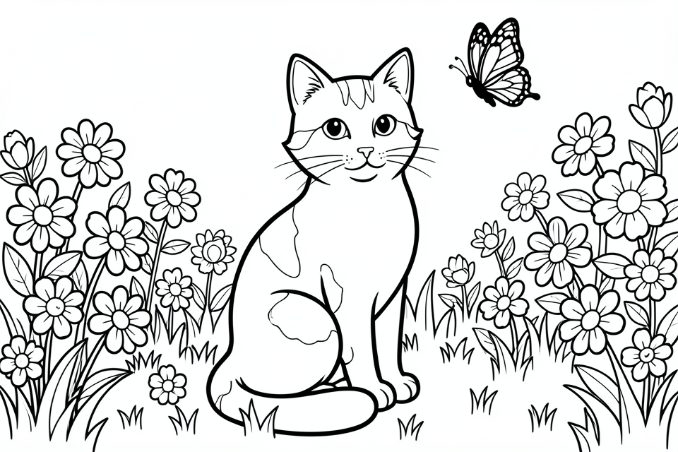 cat in the garden Coloring page cat in the garden
