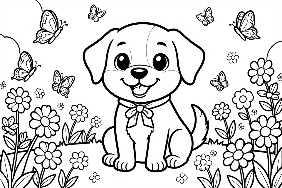 cute dog in the garden Coloring page cute dog in the garden