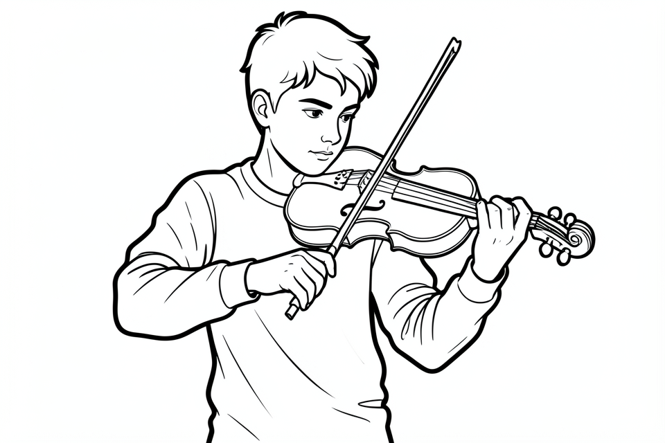 Coloring page a boy plays the violin