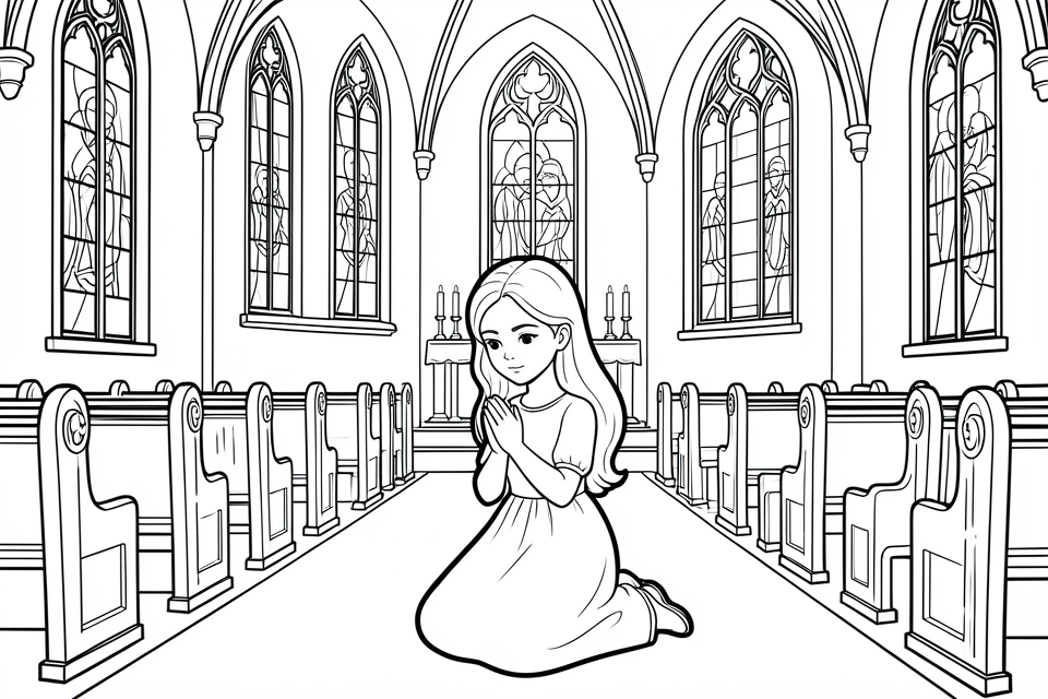 girl prays in the church Coloring page girl prays in the church