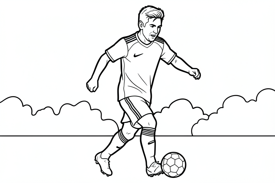 Coloring page footballer in action