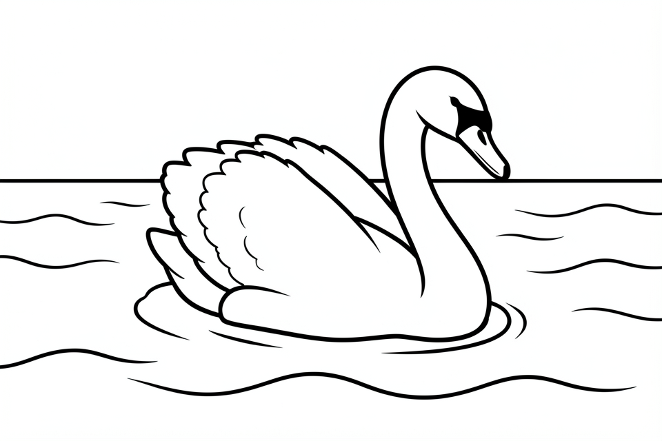 Coloring page swan in the water