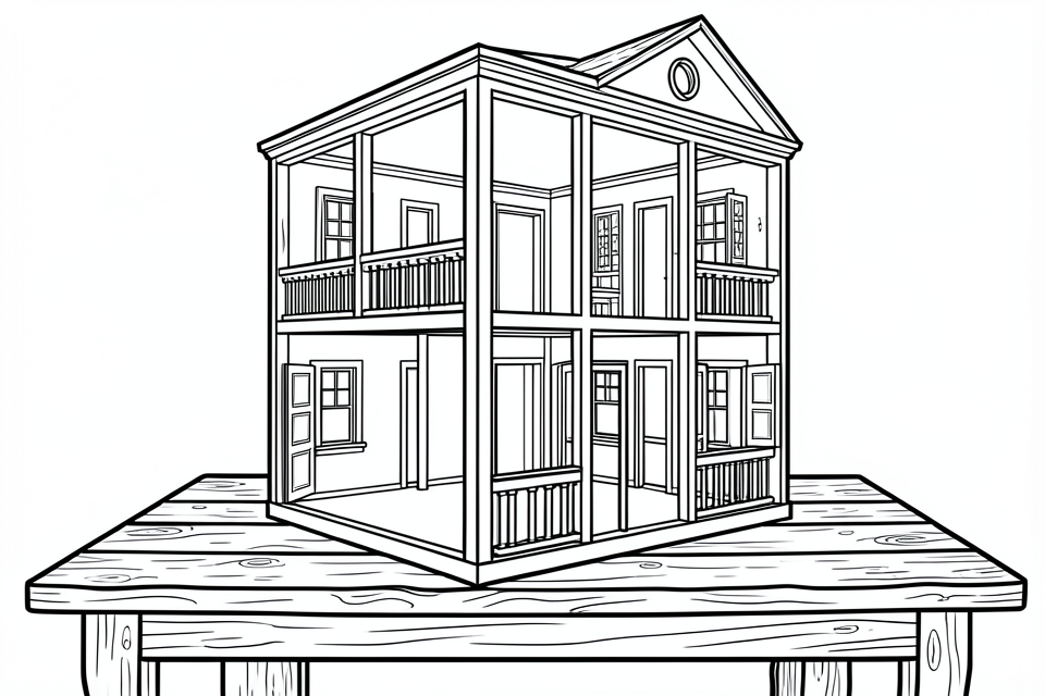 Coloring page wooden dollhouse