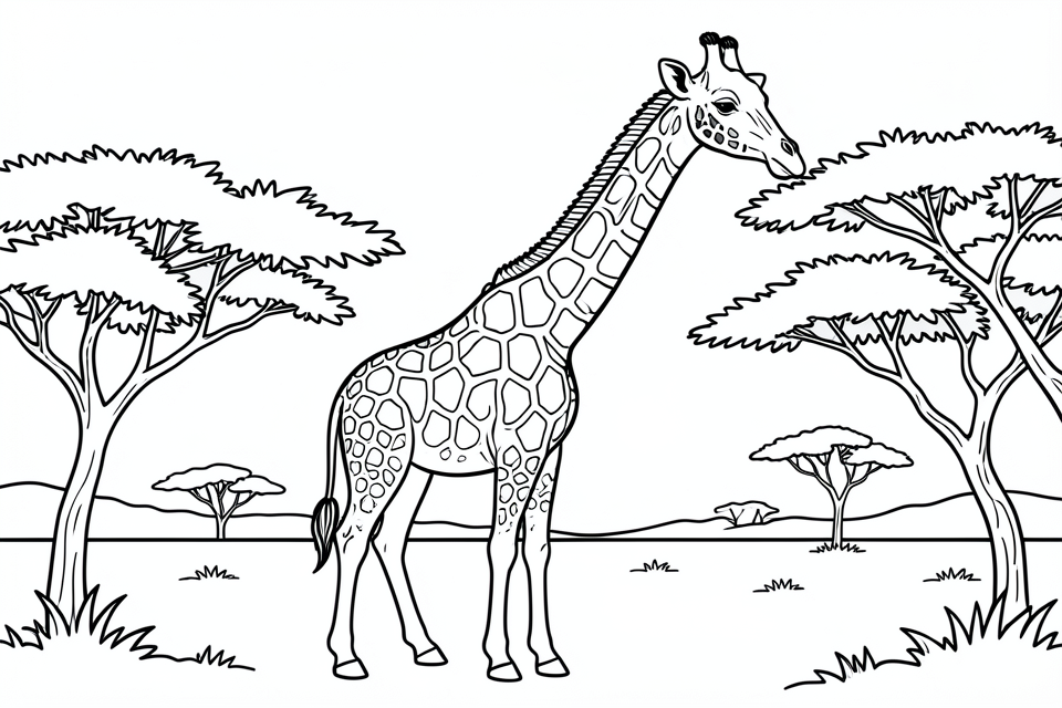 giraffe in the savannah Coloring page giraffe in the savannah