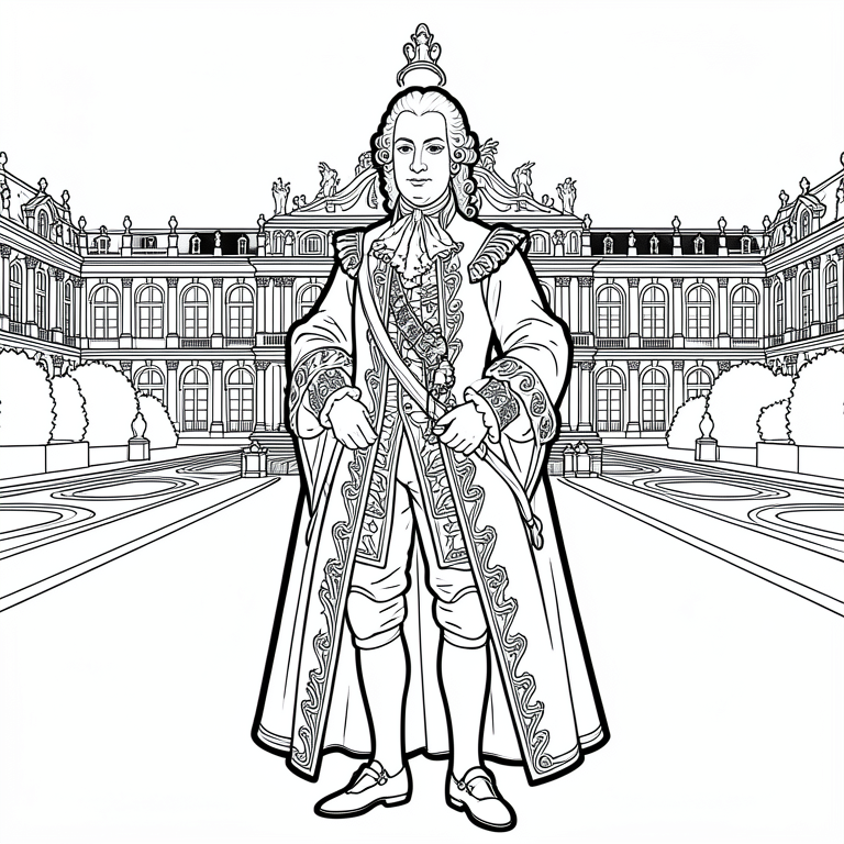 louis xiv in front of his palace of versailles Coloring page louis xiv in front of his palace of versailles