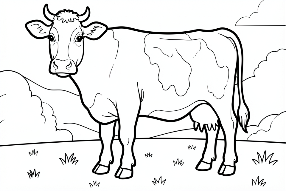 Coloring page a cow in the meadow