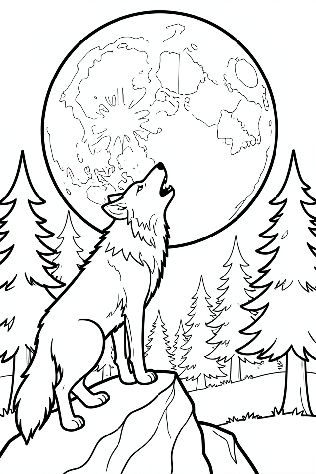 howling wolf on a rock Coloring page howling wolf on a rock