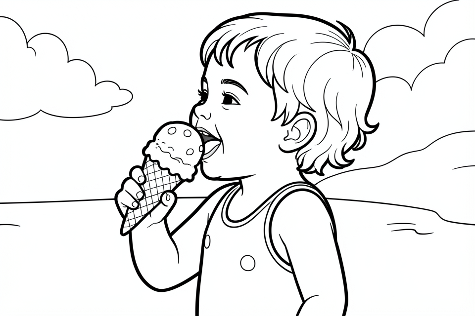 child eats ice cream Coloring page child eats ice cream