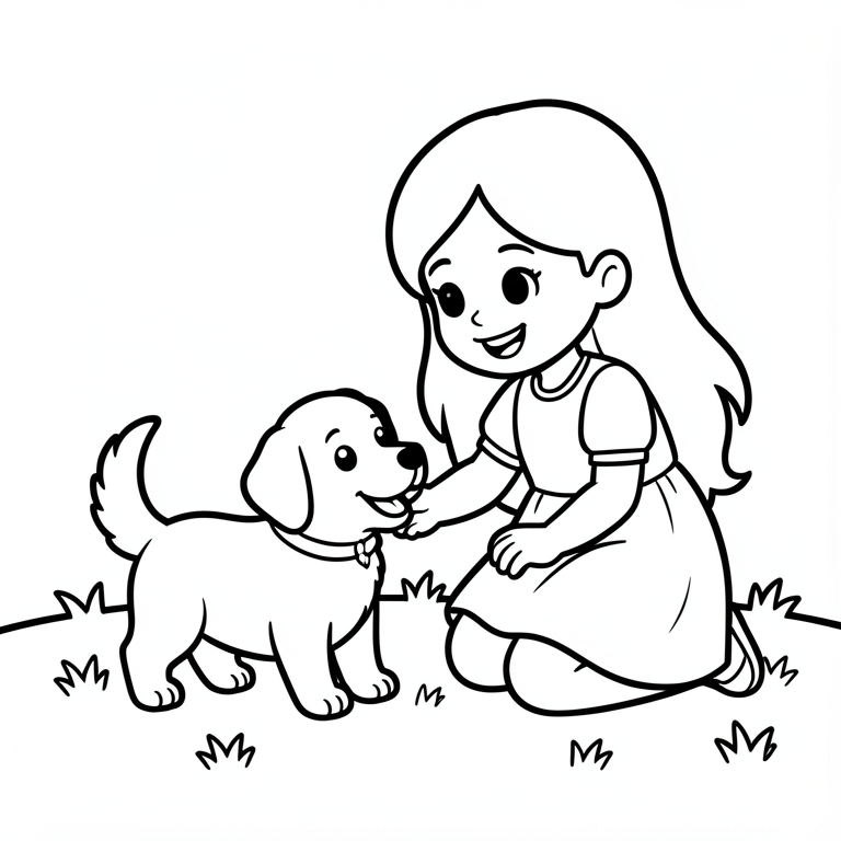 girl plays with dog Coloring page girl plays with dog