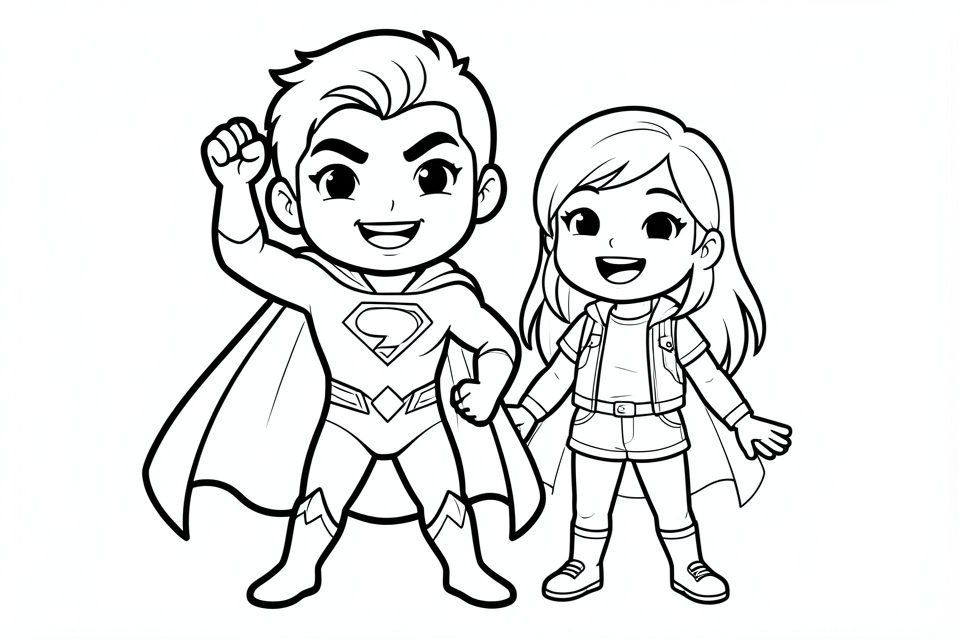 Coloring page superhero with a girl