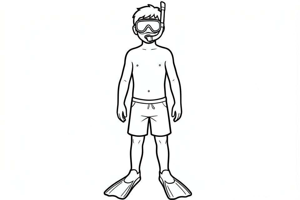 Coloring page boy with snorkel