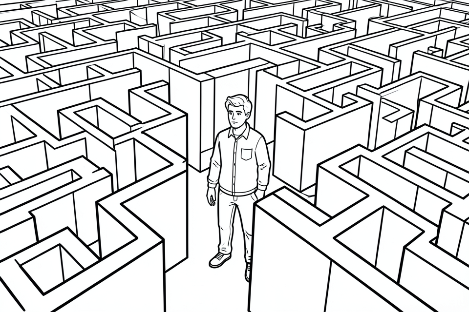 Coloring page man in a maze