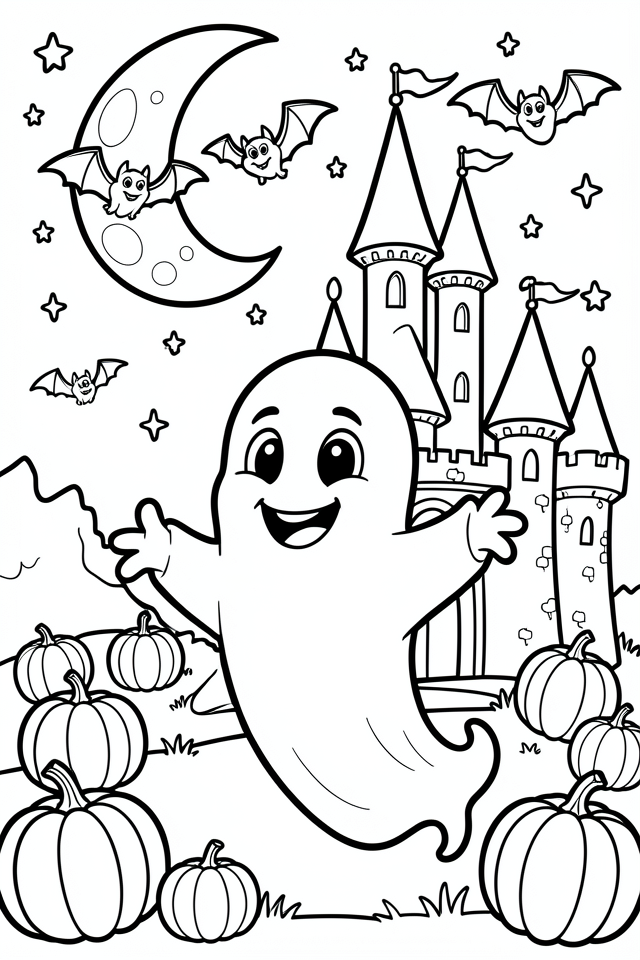 ghost in front of castle Coloring page ghost in front of castle