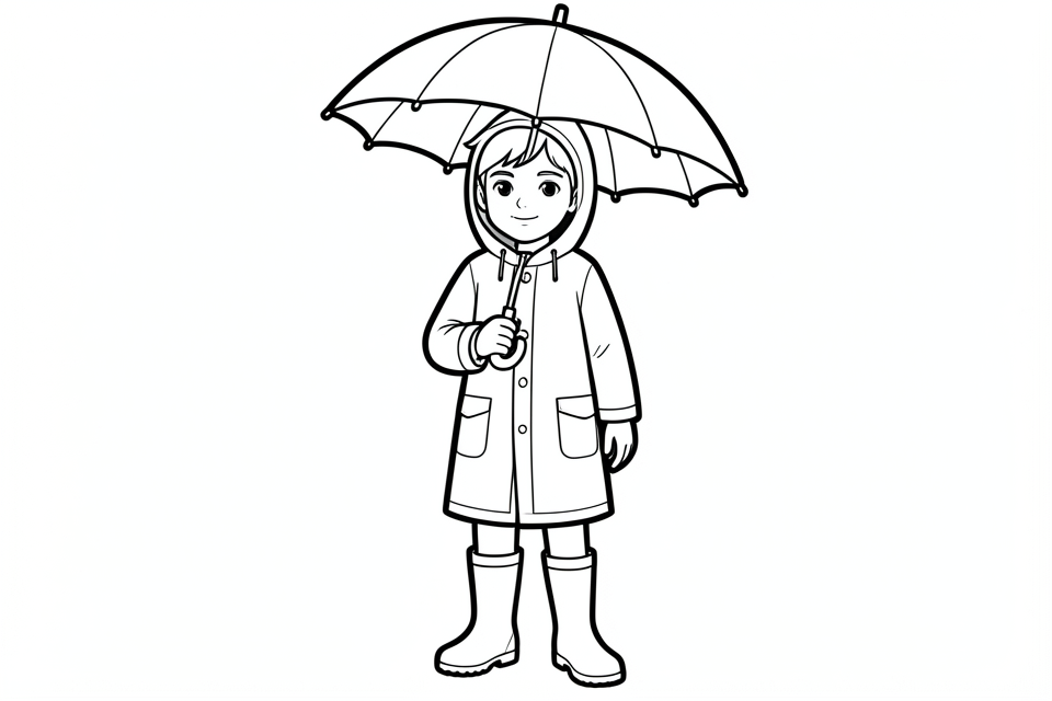 Coloring page boy with rain gear