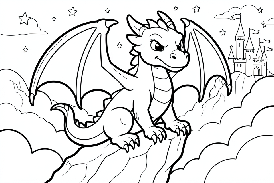 dragon at the castle Coloring page dragon at the castle