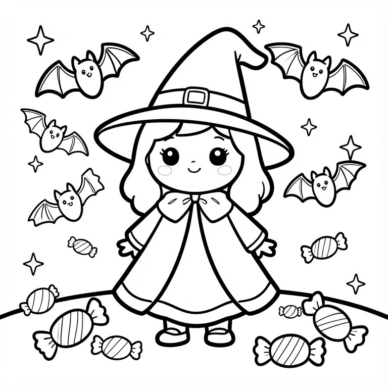 Coloring page cute halloween witch