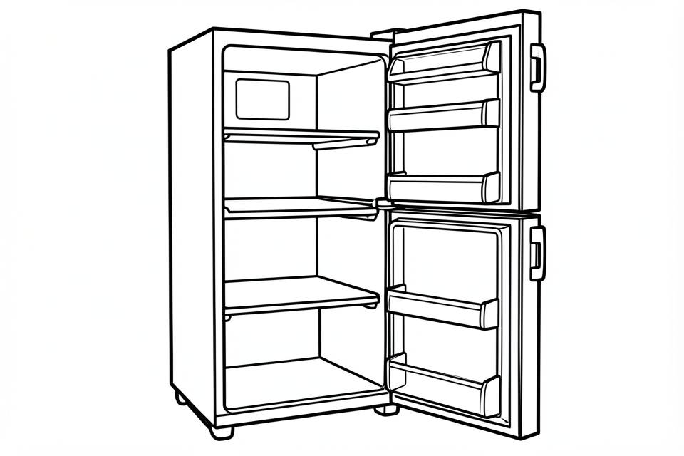 an open empty refrigerator with an open empty freezer compartment Coloring page an open empty refrigerator with an open empty freezer compartment