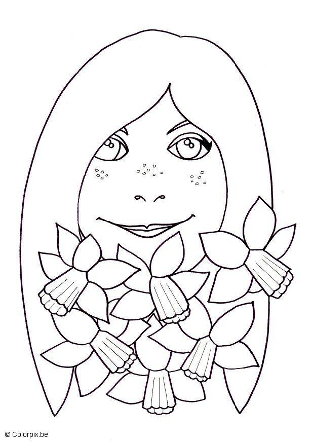 girl with daffodils Coloring page girl with daffodils