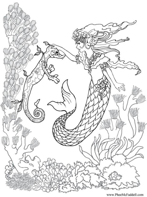 mermaid and seahorse Coloring page mermaid and seahorse