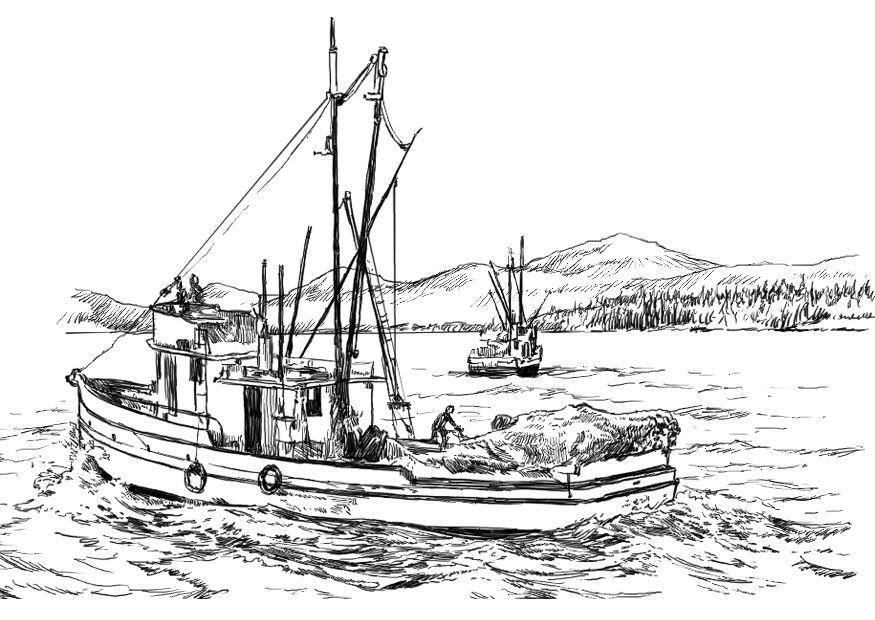 Coloring page fishing boat